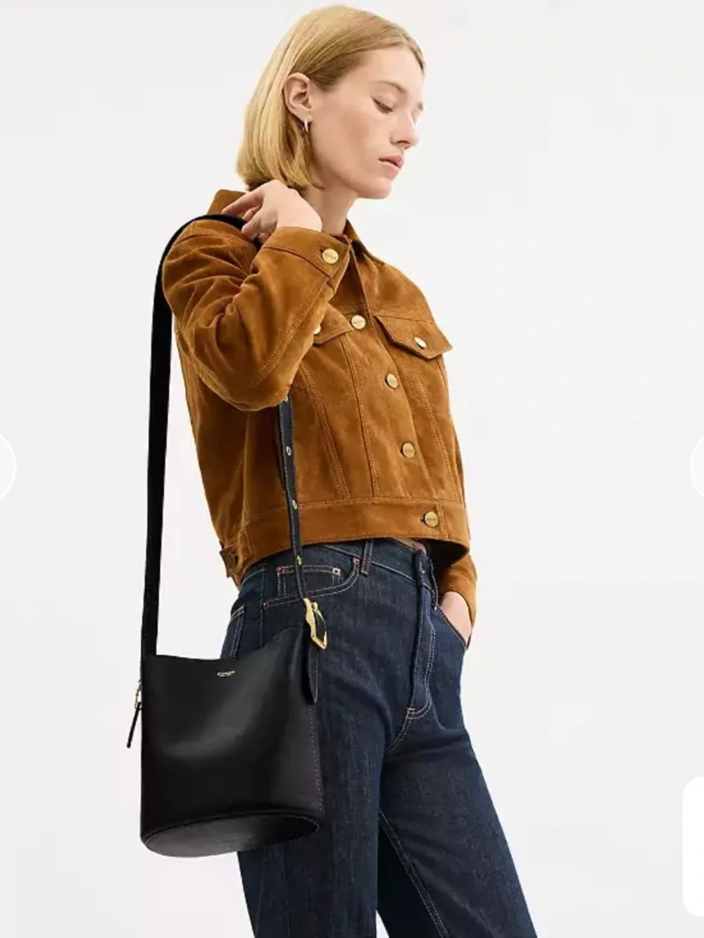 Coach Bleecker Bucket Bag 21 Black Full Grain Leather Boho Minimalist